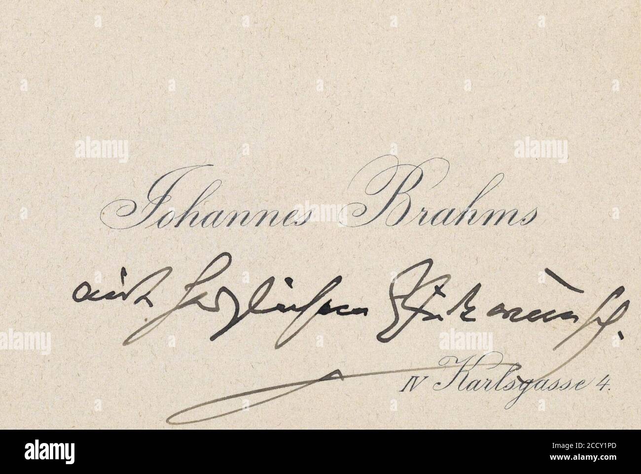 Johannes Brahms Visitenkarte mit Glückwunsch 1896-11-25. Stock Photo