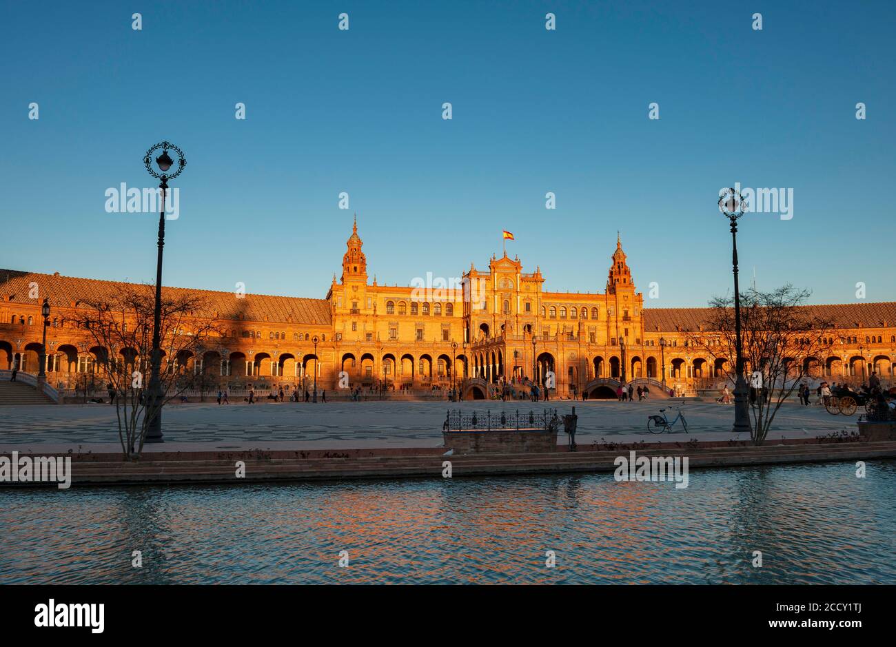 Main building at Plaza de Espana in the evening light, sunset, Sevilla, Andalusia, Spain Stock Photo