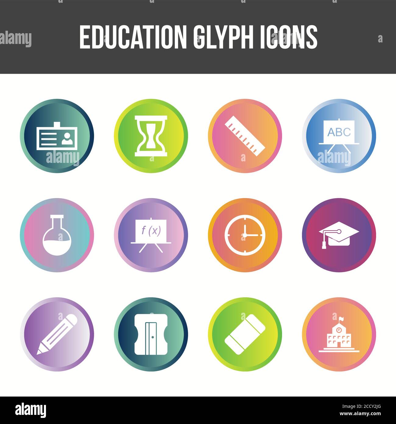 Unique Education Glyph icon set Stock Vector