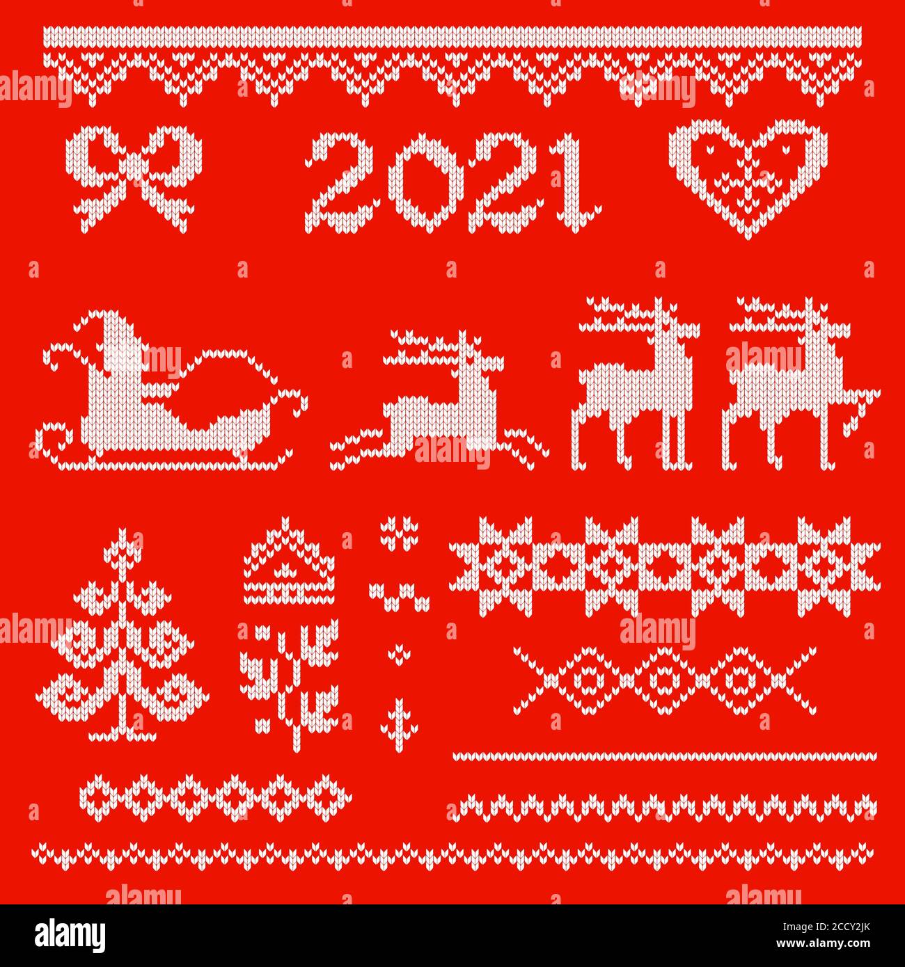 2021 knitted Cristmas and New Year card and banner. Stock Vector
