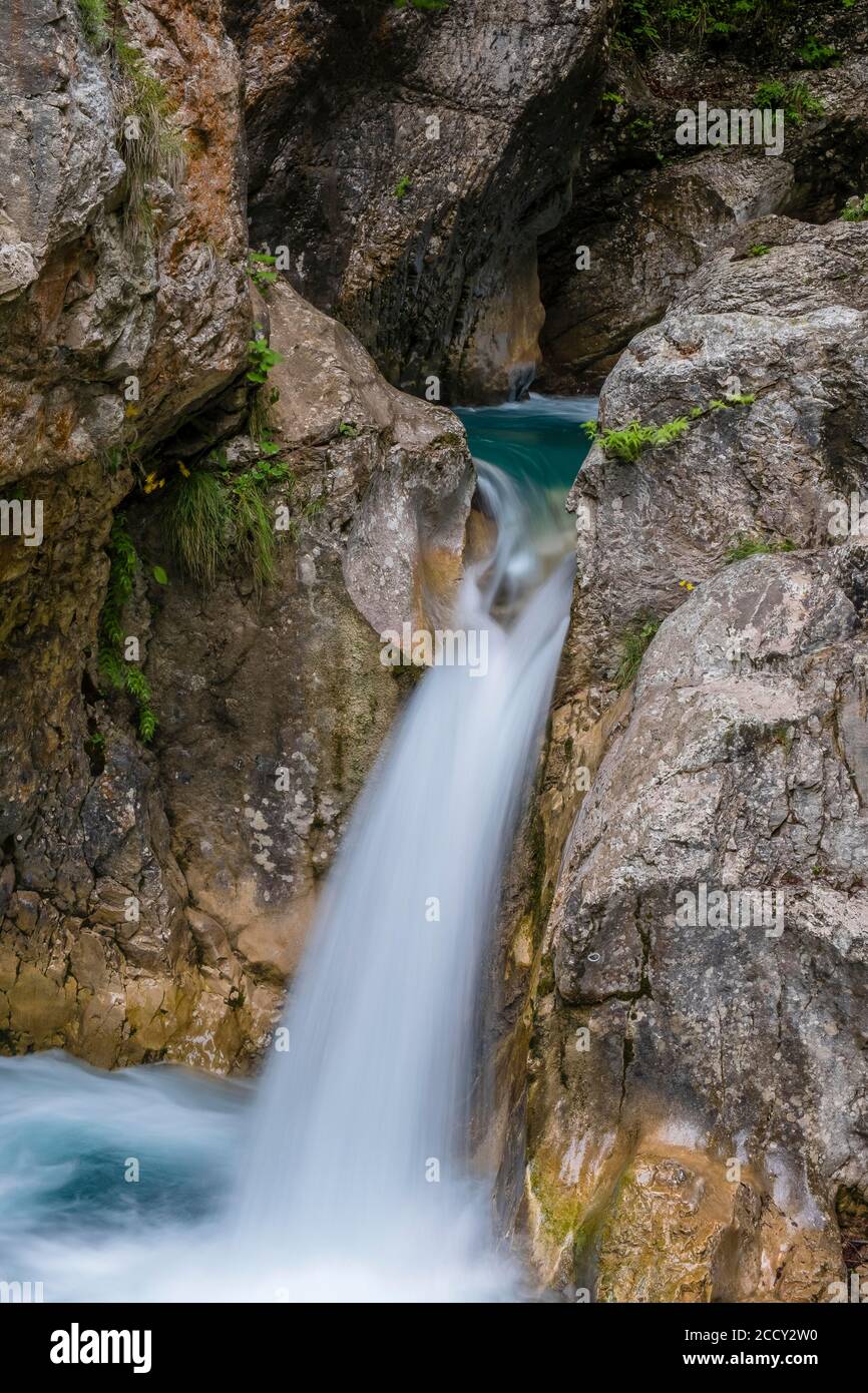 Waterfall in the Tscheppaschlucht gorge, running water, long exposure, Loibltal, Karawanken, Carinthia, Austria Stock Photo