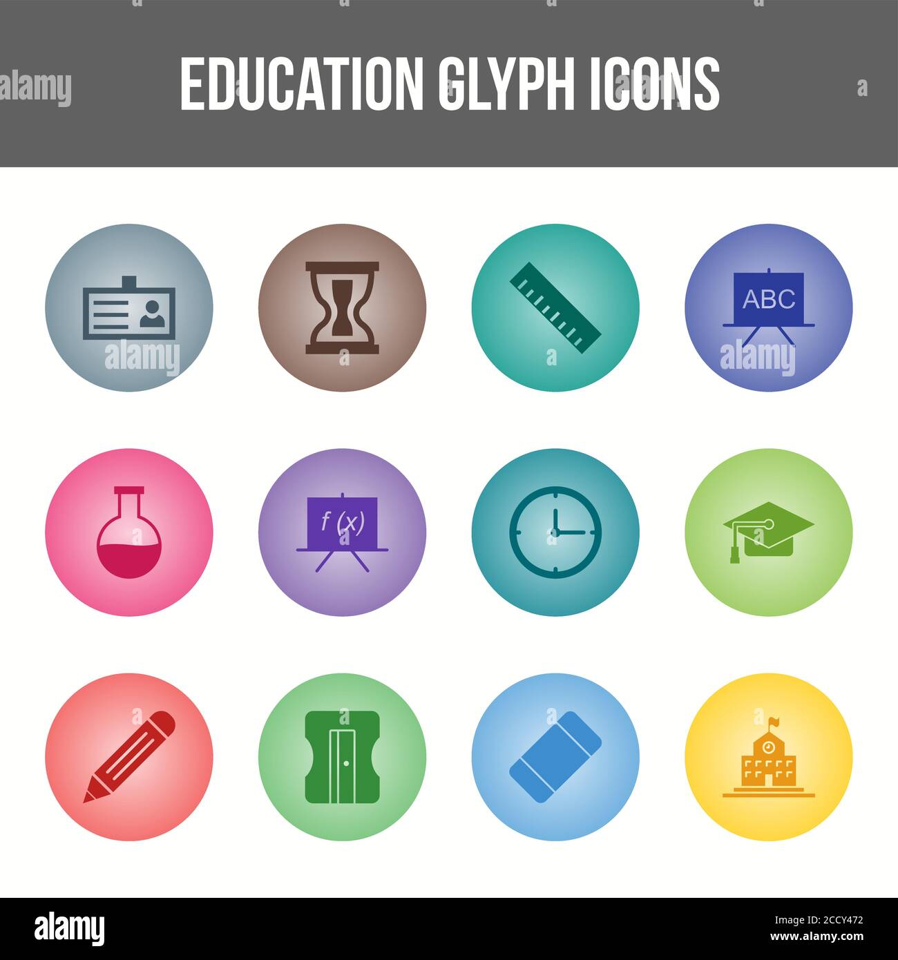 Unique Education Glyph icon set Stock Vector