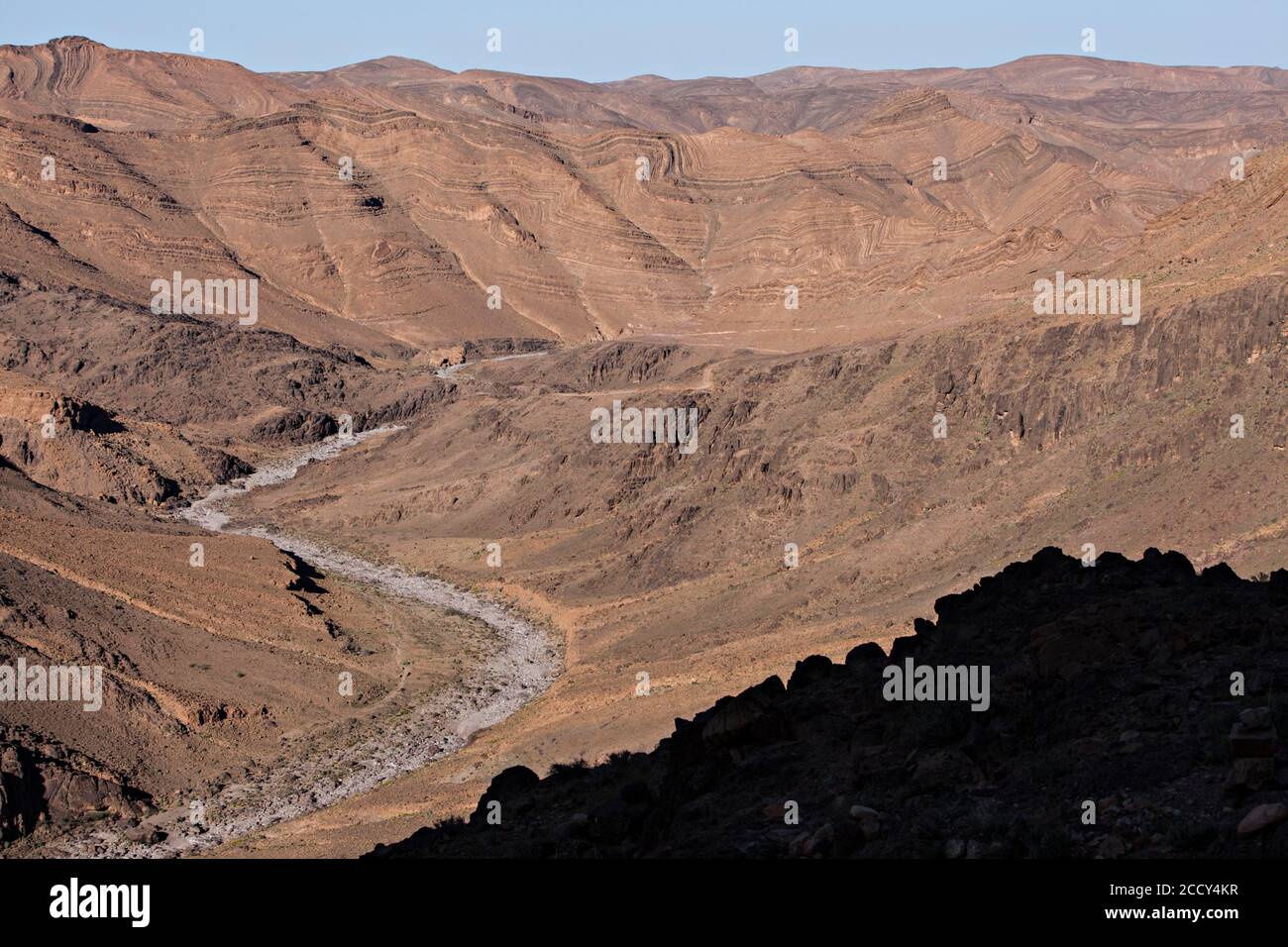Dry riverbed in the Anti-Atlas, Morocco Stock Photo