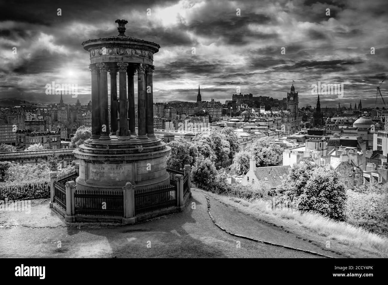 Dugald Stewart Monument and there iconic Edinburgh Skyline Stock Photo