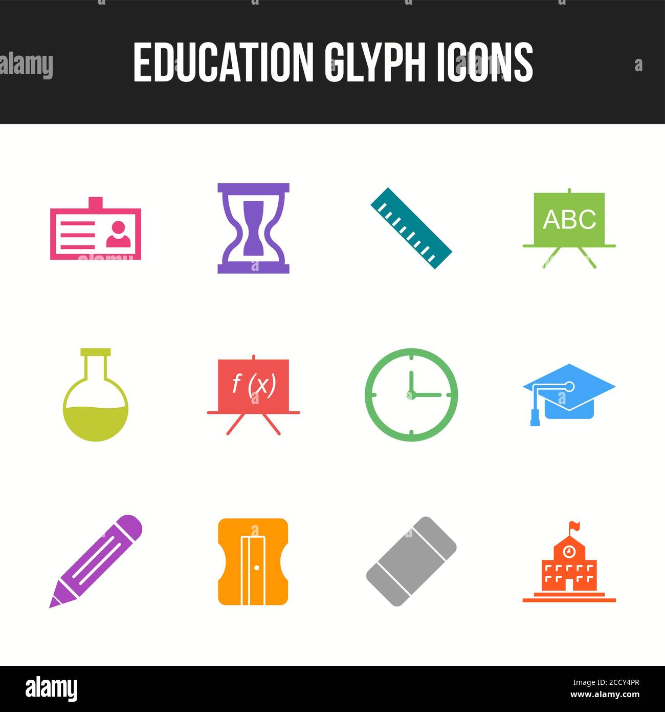 Unique Education Glyph icon set Stock Vector