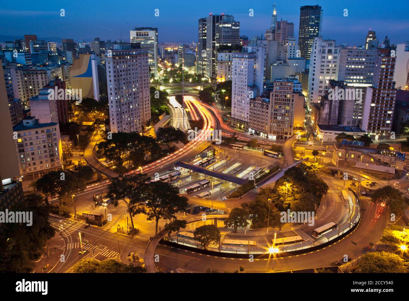Late afternoon lights downtown Sao Paulo, Brazil Stock Photo