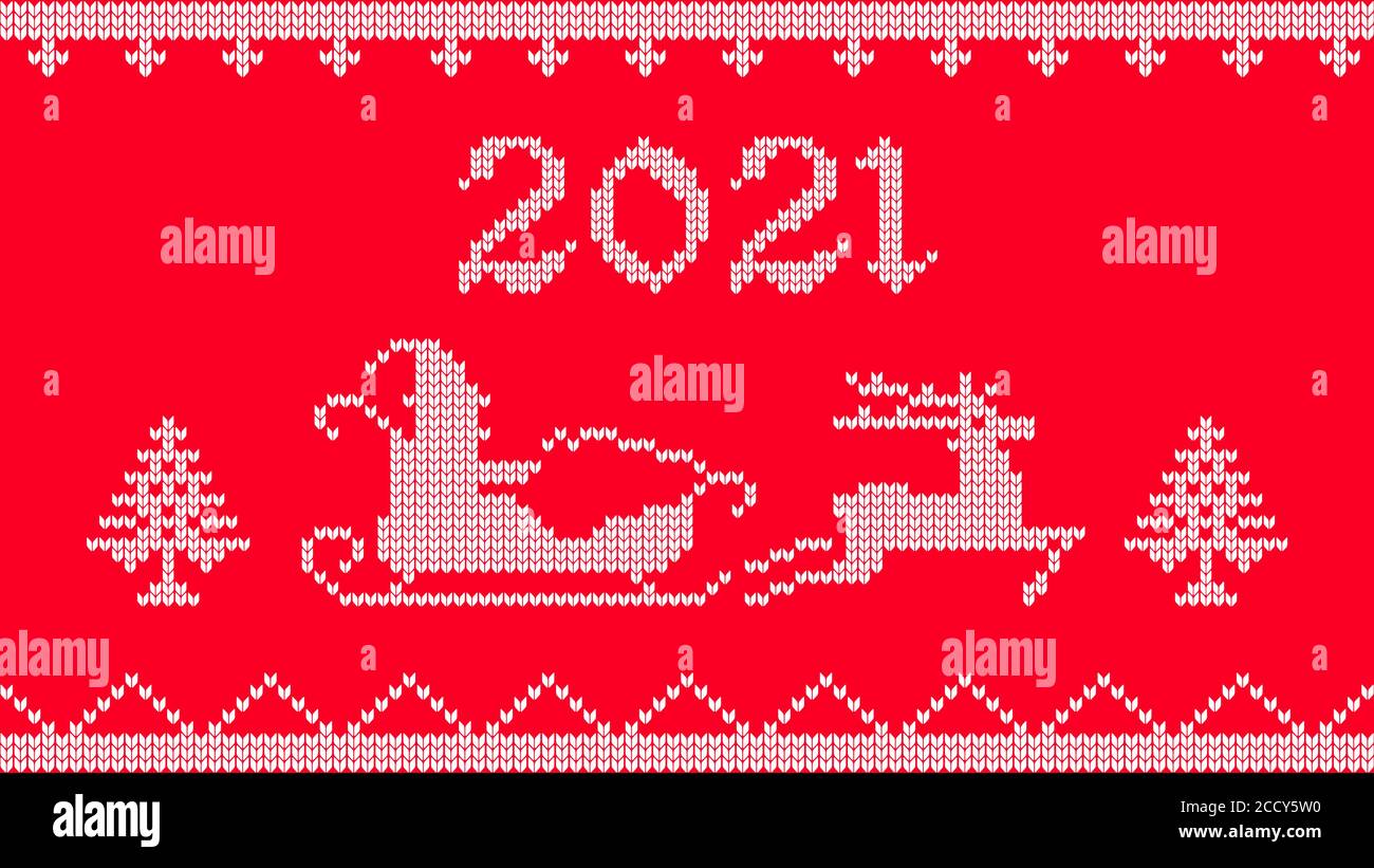 2021 knitted Cristmas and New Year card and banner. Stock Vector