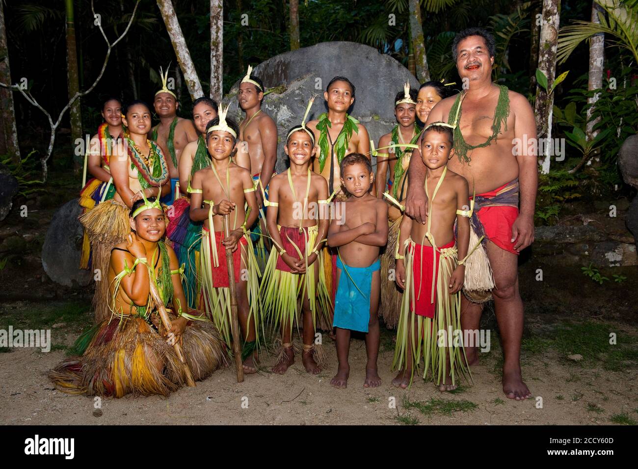 Group of natives on Yap in traditional dress, Yap Island, Micronesia Stock Photo