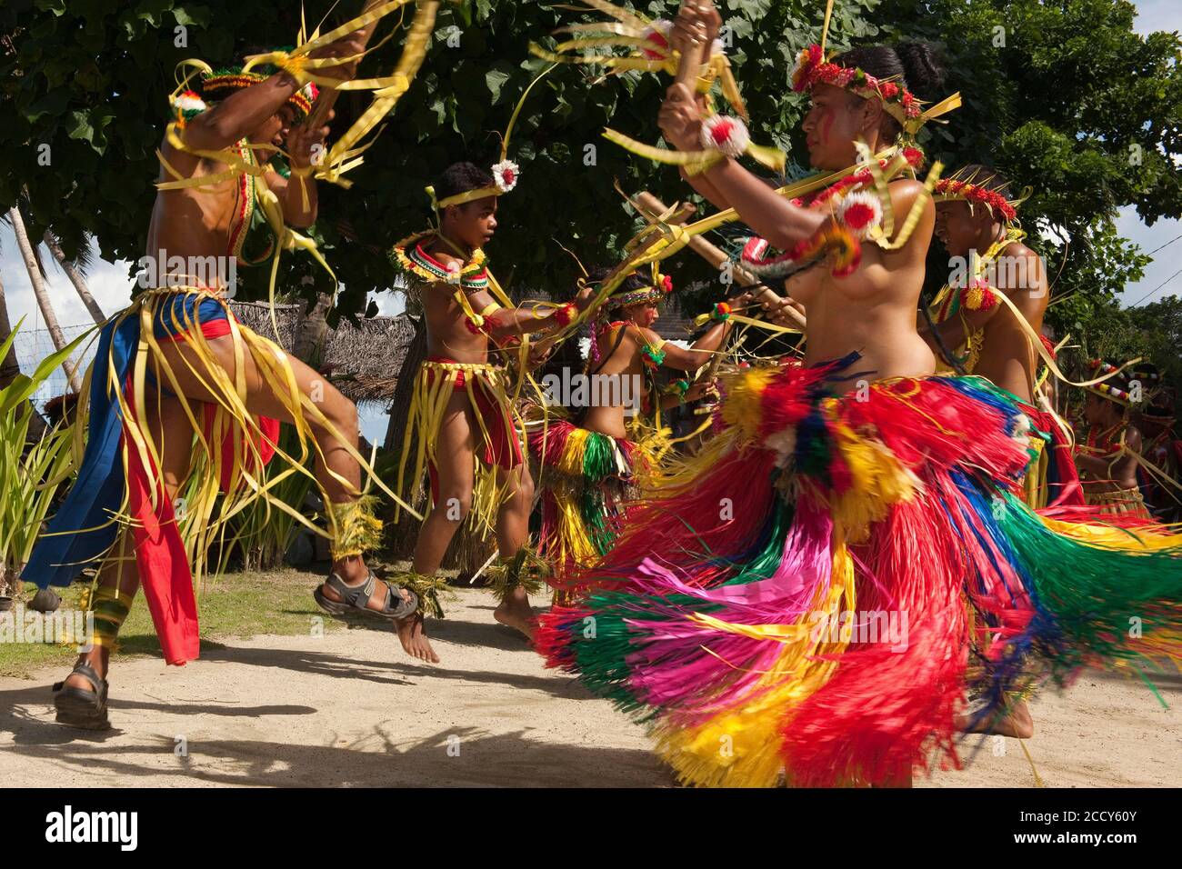 Traditional ritual dance, bamboo dance, Yap Island, Micronesia Stock Photo