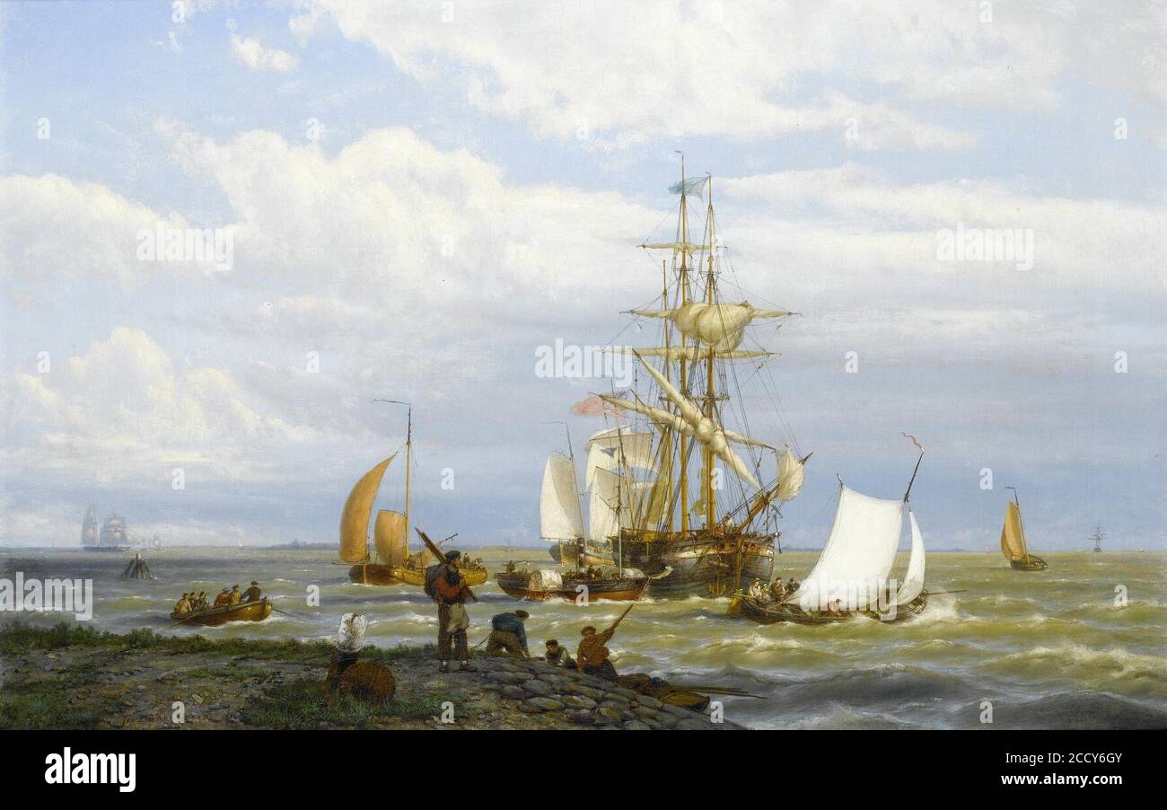 Johannes Hermanus Barend Koekkoek - A Busy Estuary Stock Photo - Alamy