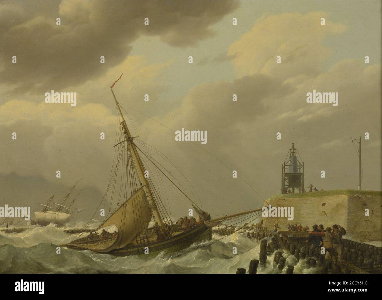 Johannes Hermanus Koekkoek - Ships in stormy seas. Stock Photo