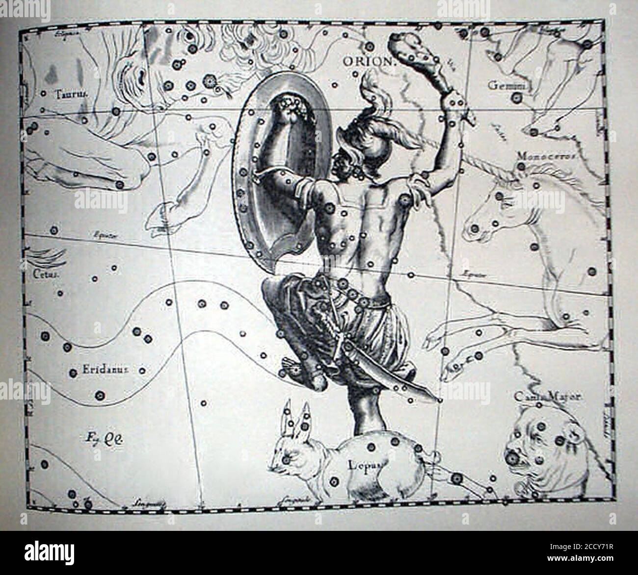 Johannes Hevelius - Prodromus Astronomia - Volume III 'Firmamentum  Sobiescianum sive uranographia' - Tavola QQ - Orion Stock Photo - Alamy