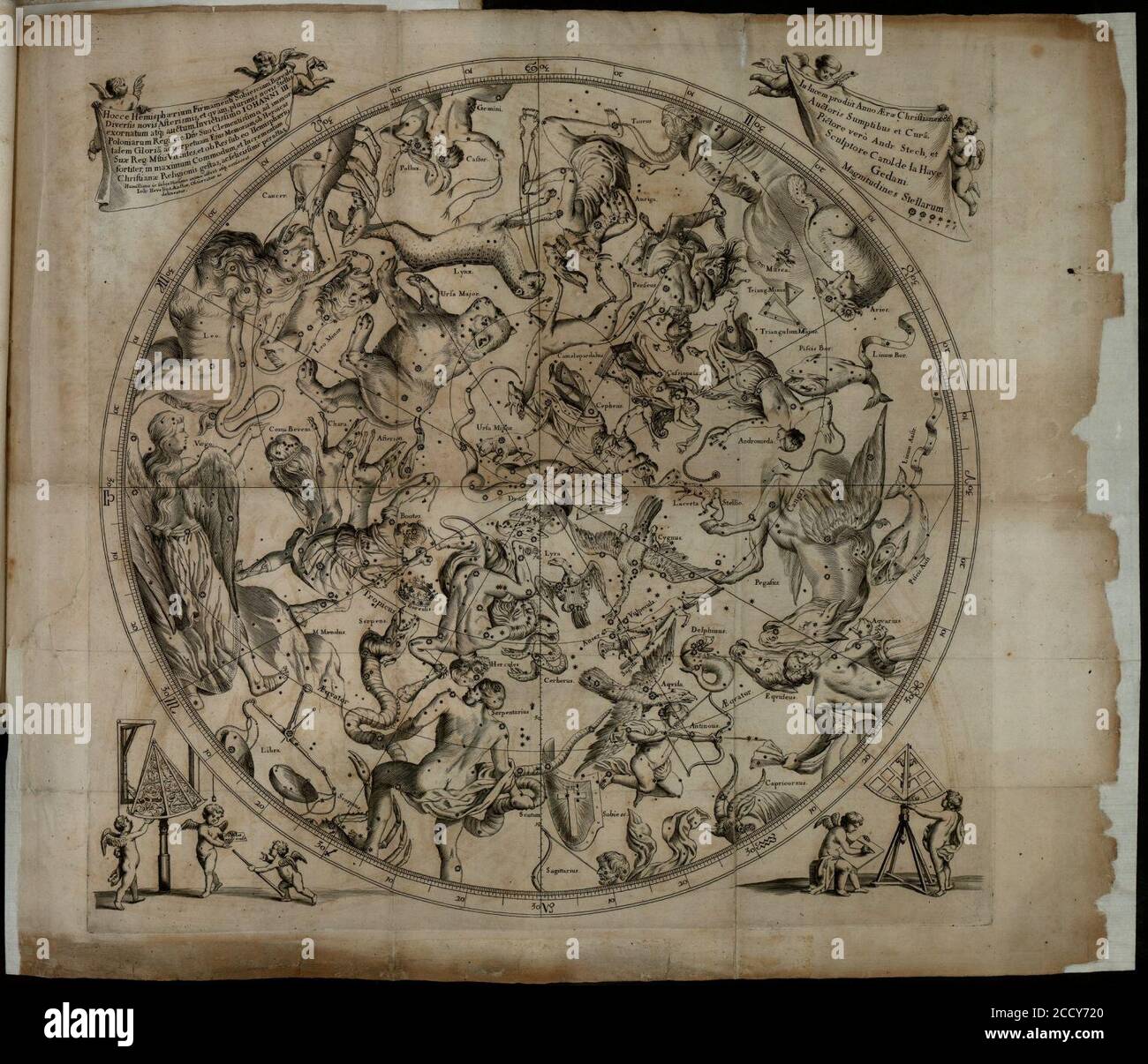 Johannes Hevelius - Prodromus Astronomia - Volume III ‘Firmamentum Sobiescianum, sive uranographia‘ - Tavola Emisfero Boreale. Stock Photo