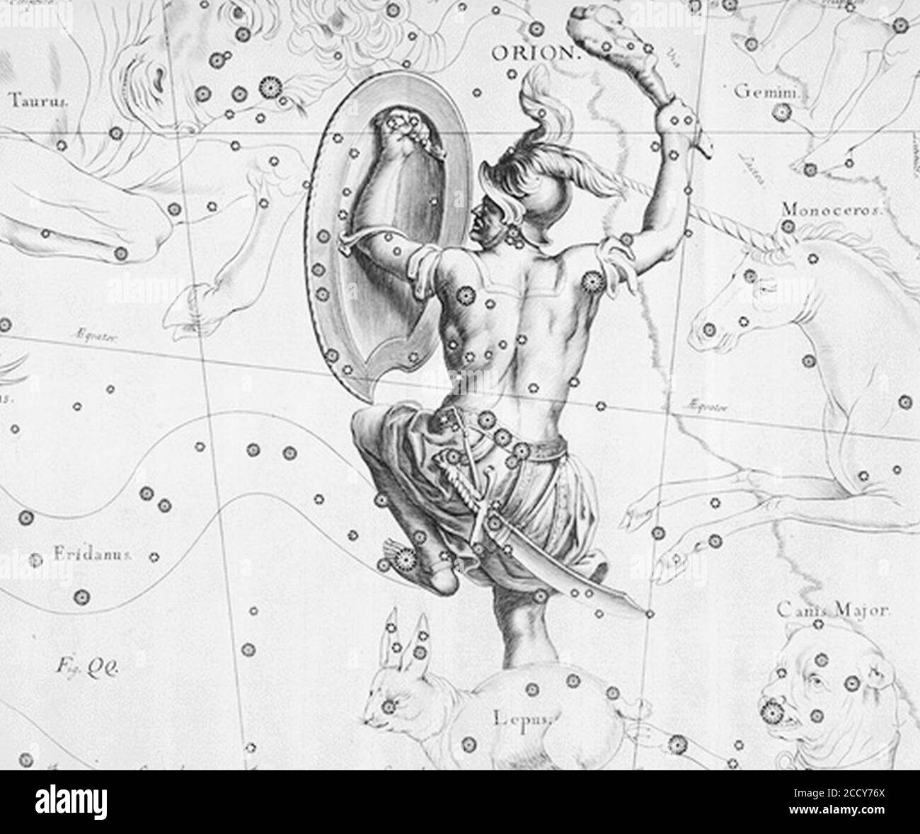 Johannes Hevelius - Uranographia (1687) - Orion. Stock Photo