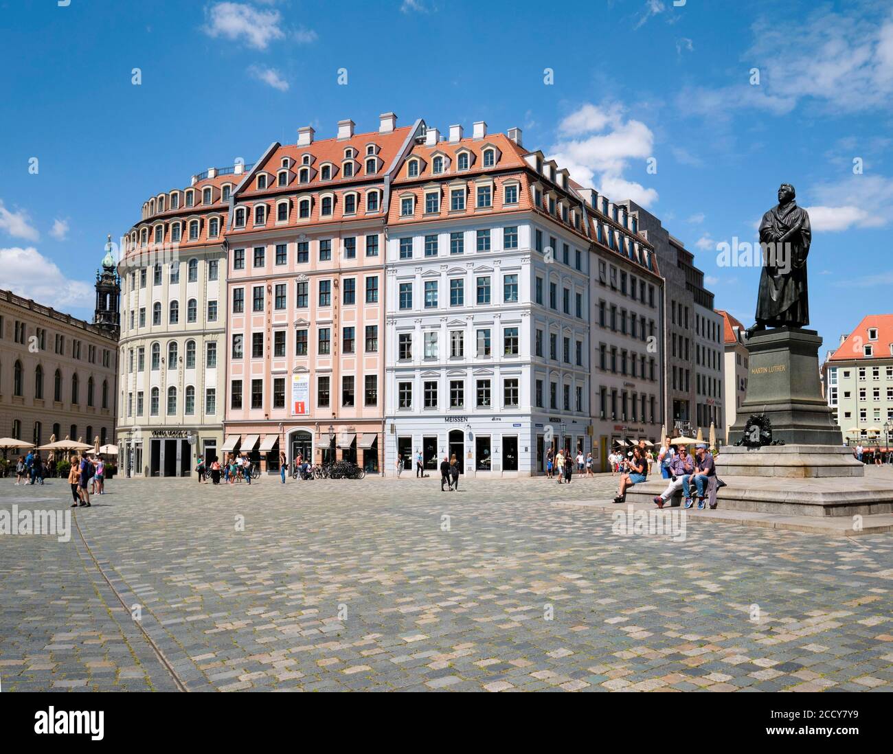 Buergerhaeuser and Martin Luther Monument, Neumarkt, Dresden, Saxony, Germany Stock Photo