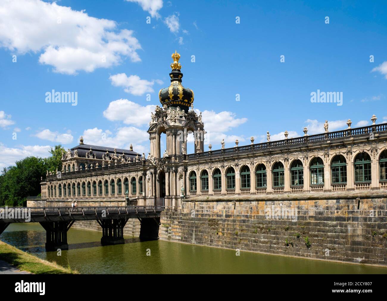 Crown gate with kennel trench and moat bridge, Zwinger, Dresden, Saxony, Germany Stock Photo