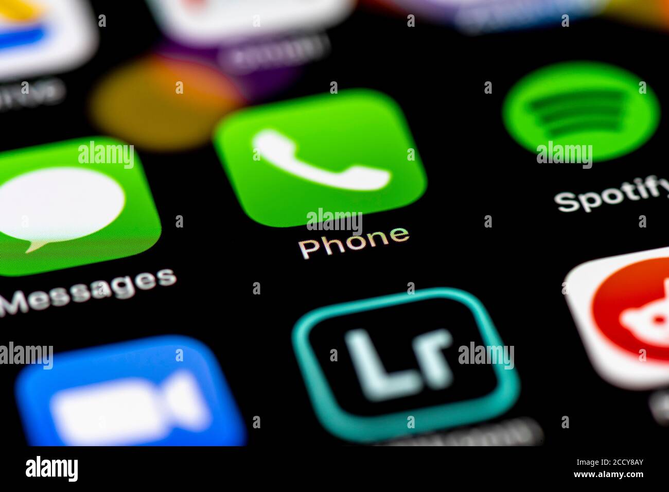 Phone, App Icons on a mobile phone Display, iPhone, Smartphone, close-up, format filling Stock Photo