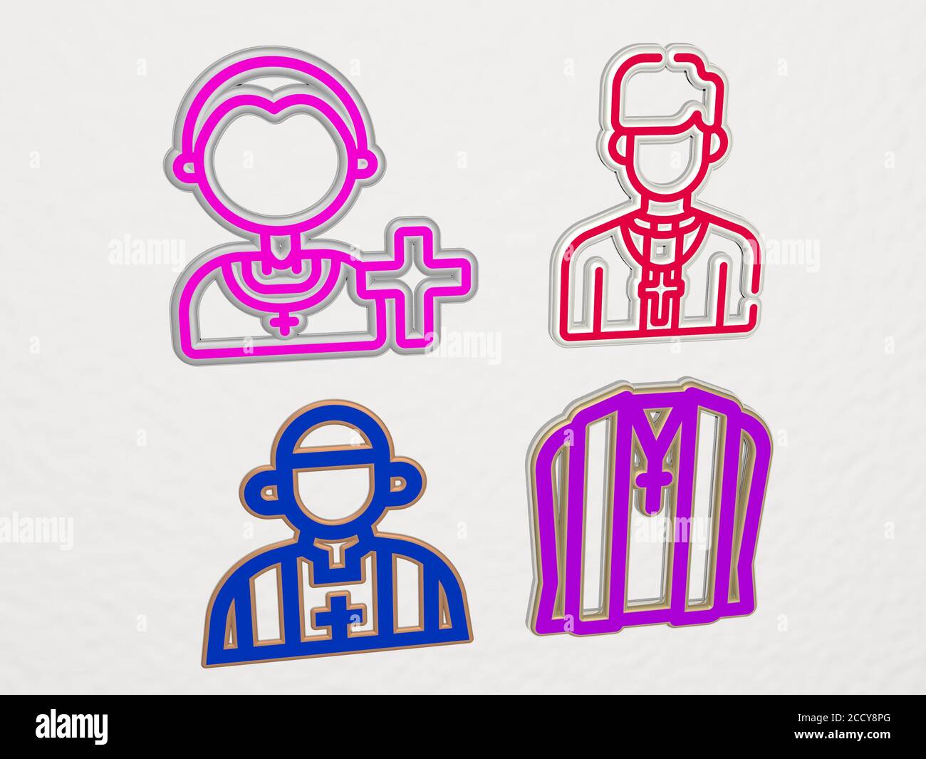 PRIEST 4 icons set, 3D illustration Stock Photo