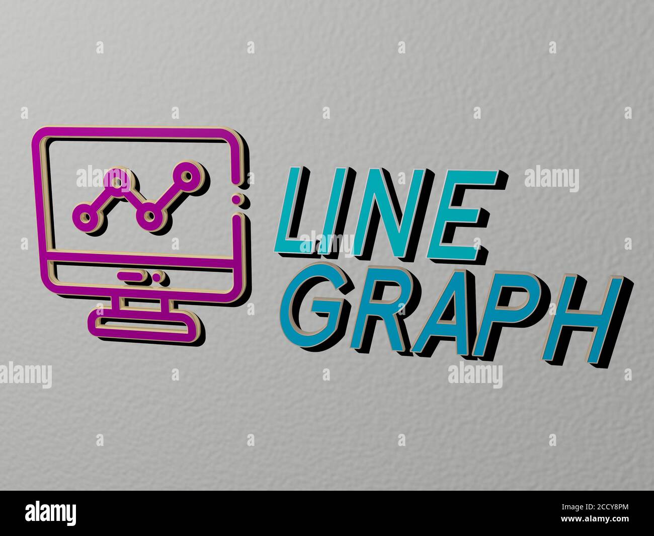 3D illustration of LINE GRAPH graphics and text made by metallic dice ...
