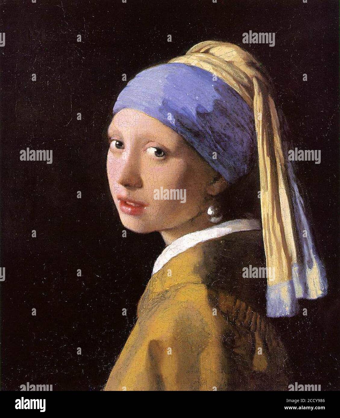 Johannes Vermeer - Girl with a Pearl Earring (1660s) after restoration (802 × 923). Stock Photo
