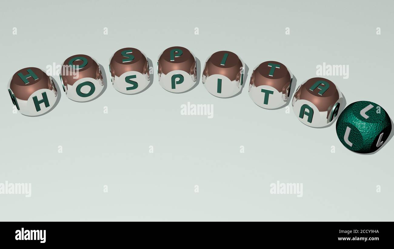 HOSPITAL curved text of cubic dice letters, 3D illustration Stock Photo