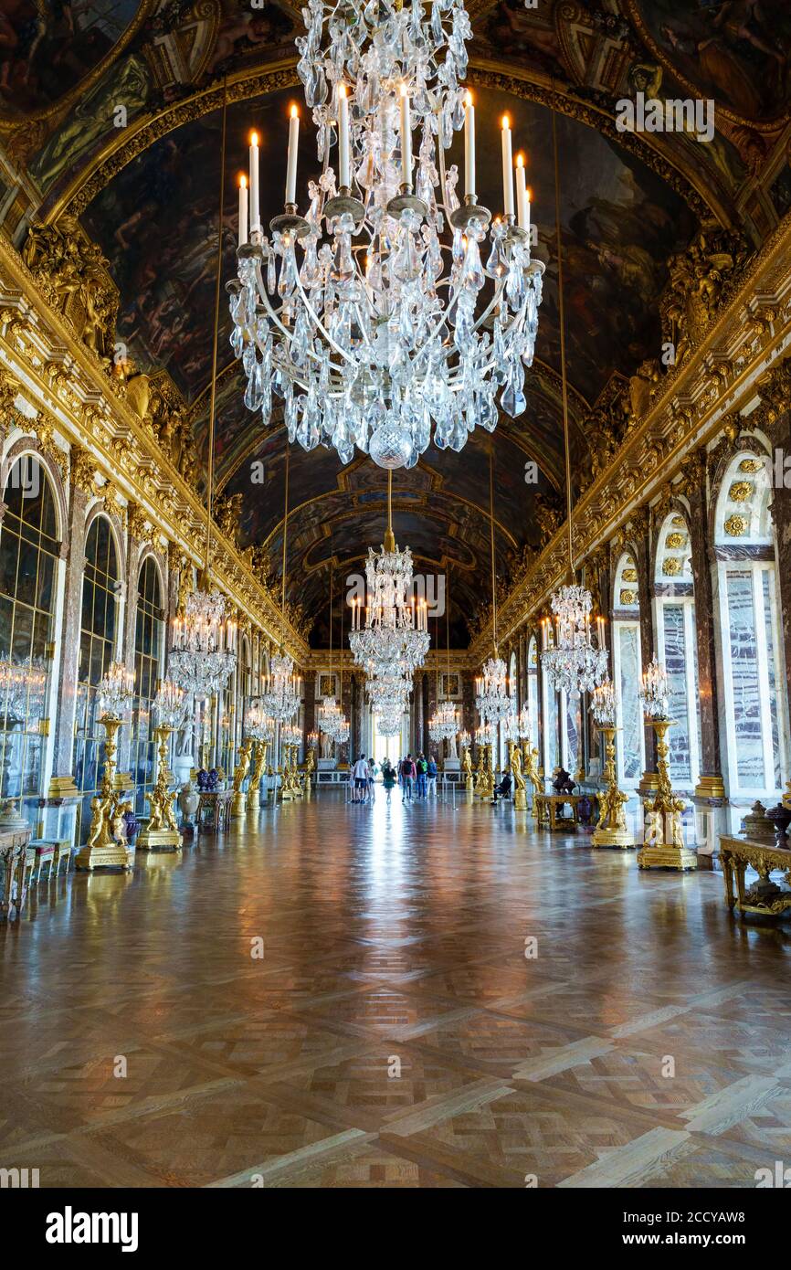 Hall of Mirrors in the palace of Versailles - France Stock Photo