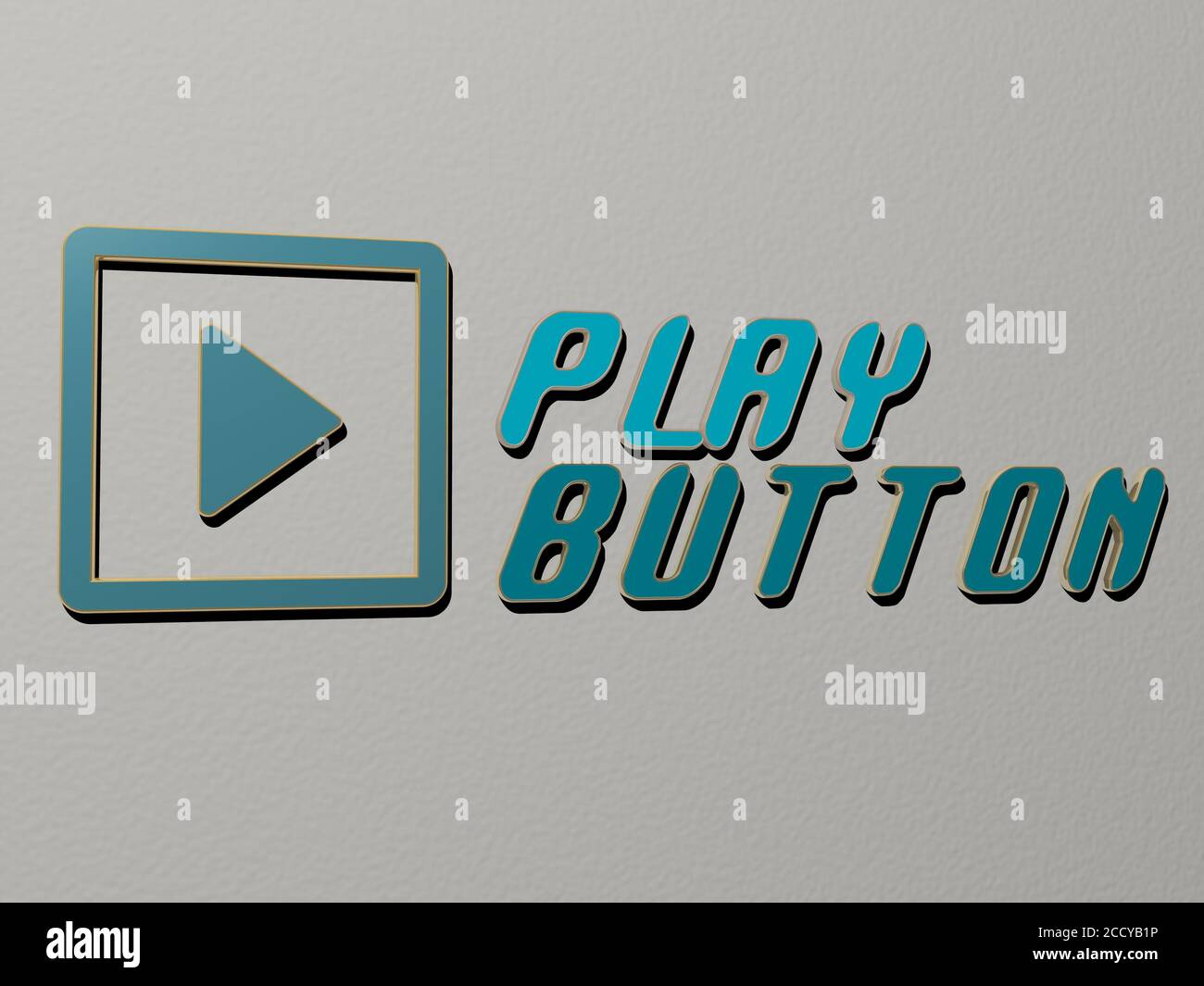 play button icon and text on the wall, 3D illustration Stock Photo - Alamy