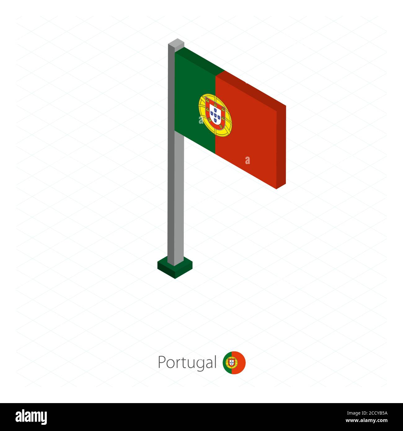 Portugal Flag on Flagpole in Isometric dimension. Isometric blue background. Vector illustration. Stock Vector