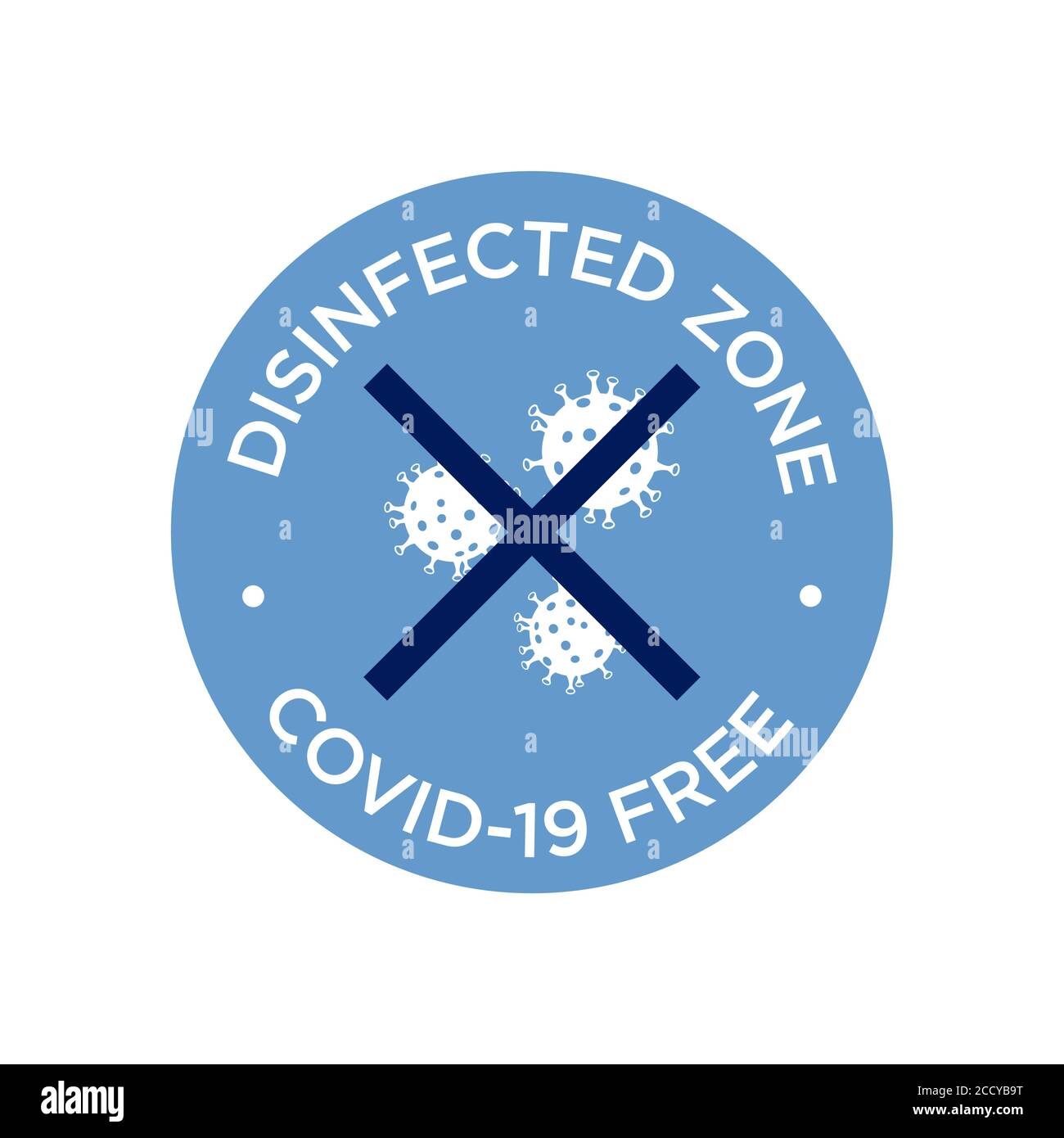 Covid-19 free zone icon. Round symbol for disinfected areas of Coronavirus Stock Vector