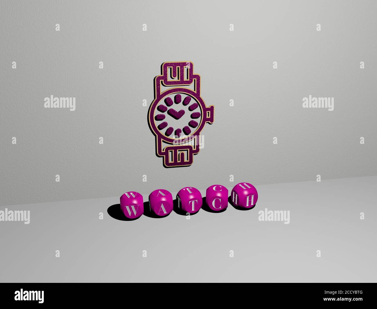 3D illustration of watch graphics and text made by metallic dice ...
