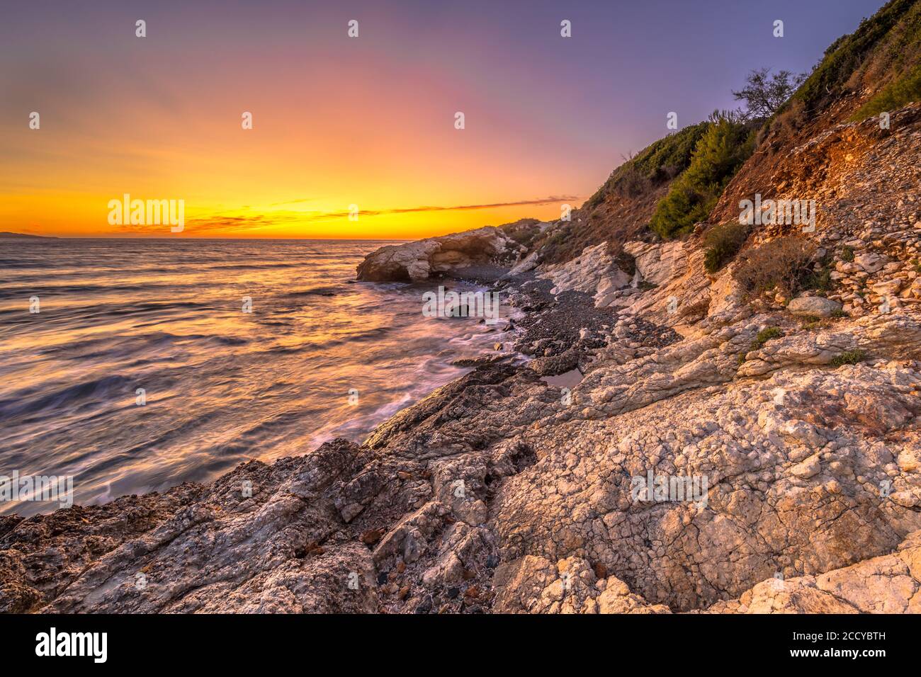 Colorful Sunset On The Rocky Coastline Of Cap Corse Corsica France 