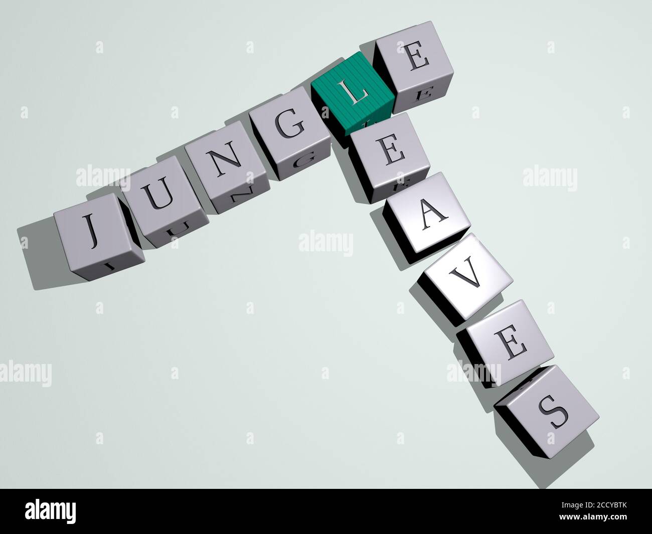 JUNGLE LEAVES crossword by cubic dice letters, 3D illustration Stock