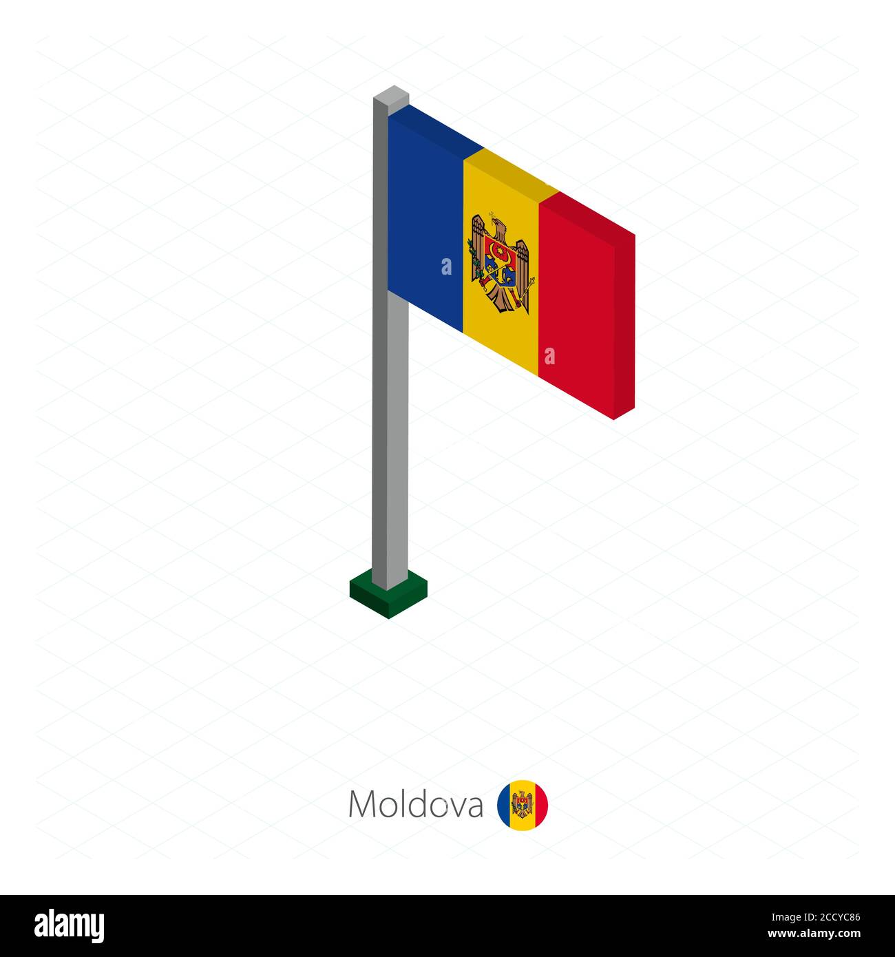 Moldova Flag on Flagpole in Isometric dimension. Isometric blue background. Vector illustration. Stock Vector