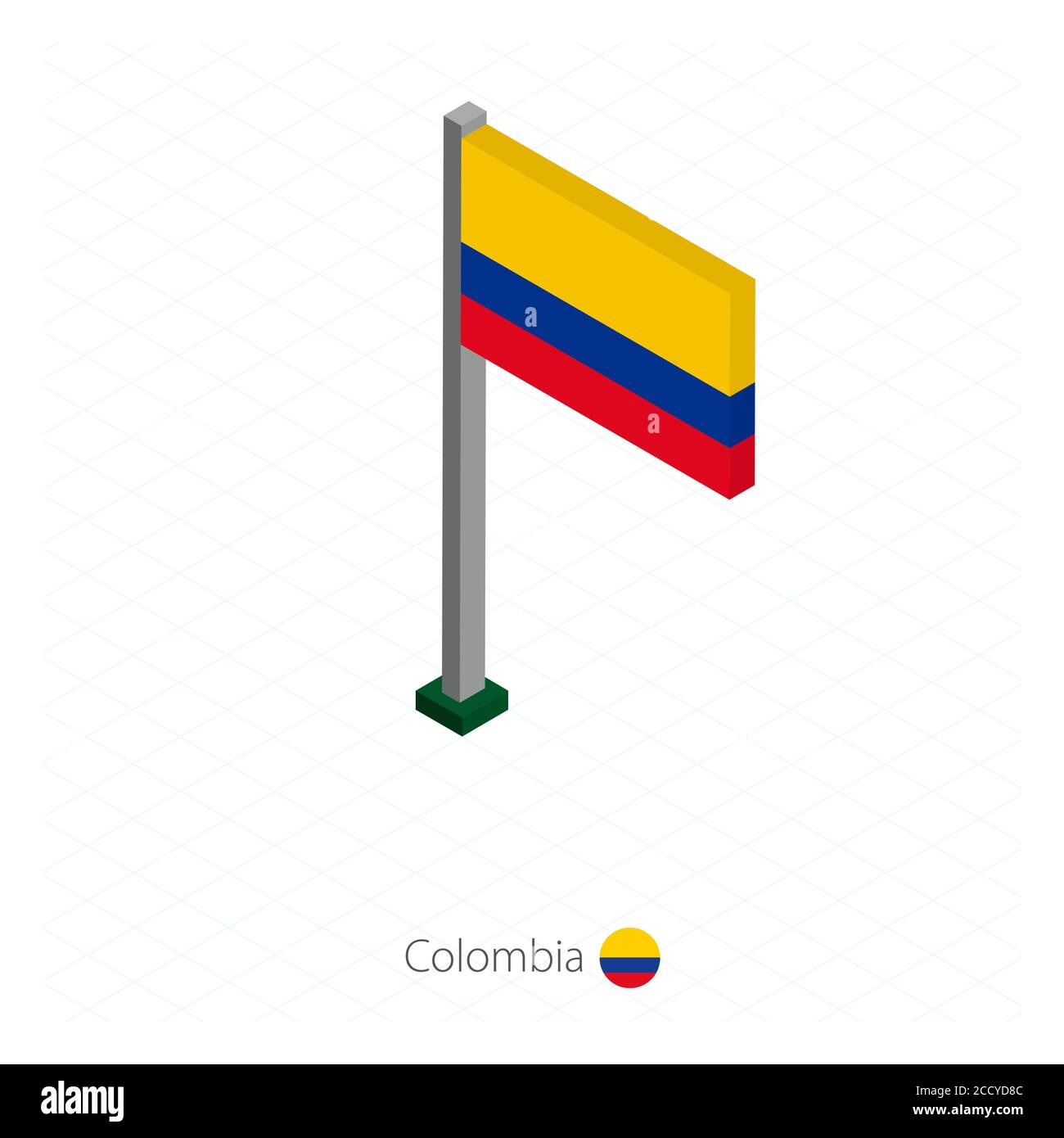 Colombia Flag on Flagpole in Isometric dimension. Isometric blue background. Vector illustration. Stock Vector