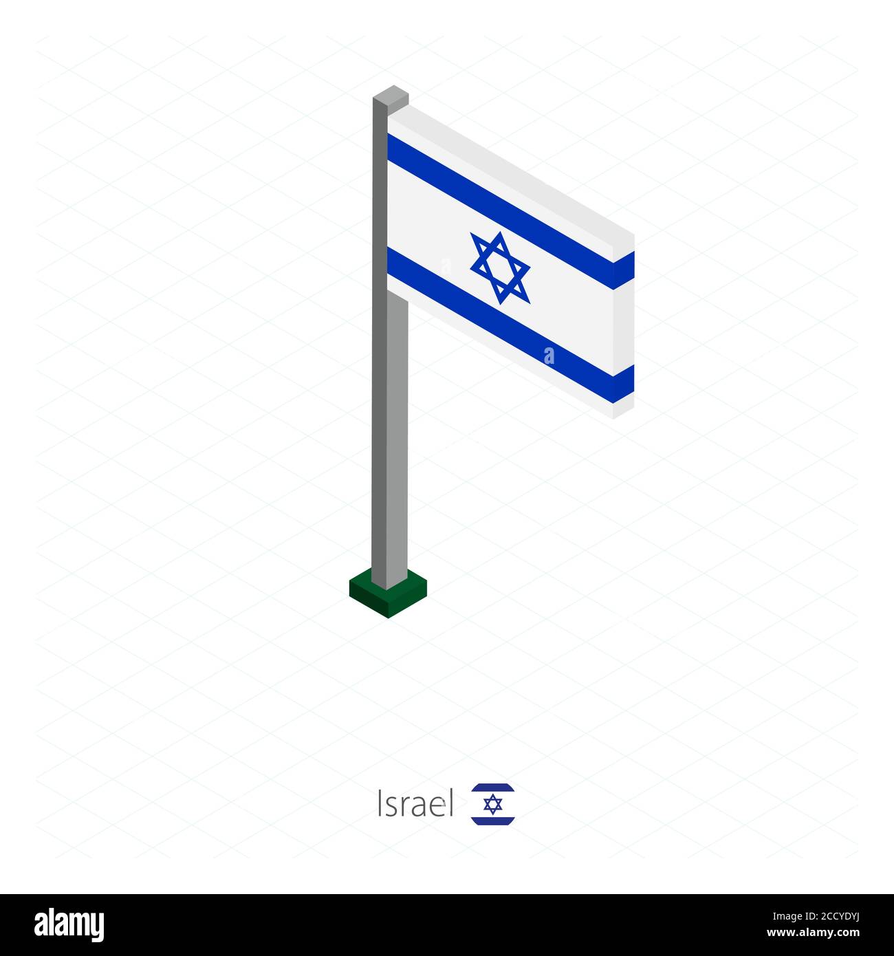 Israel Flag on Flagpole in Isometric dimension. Isometric blue ...