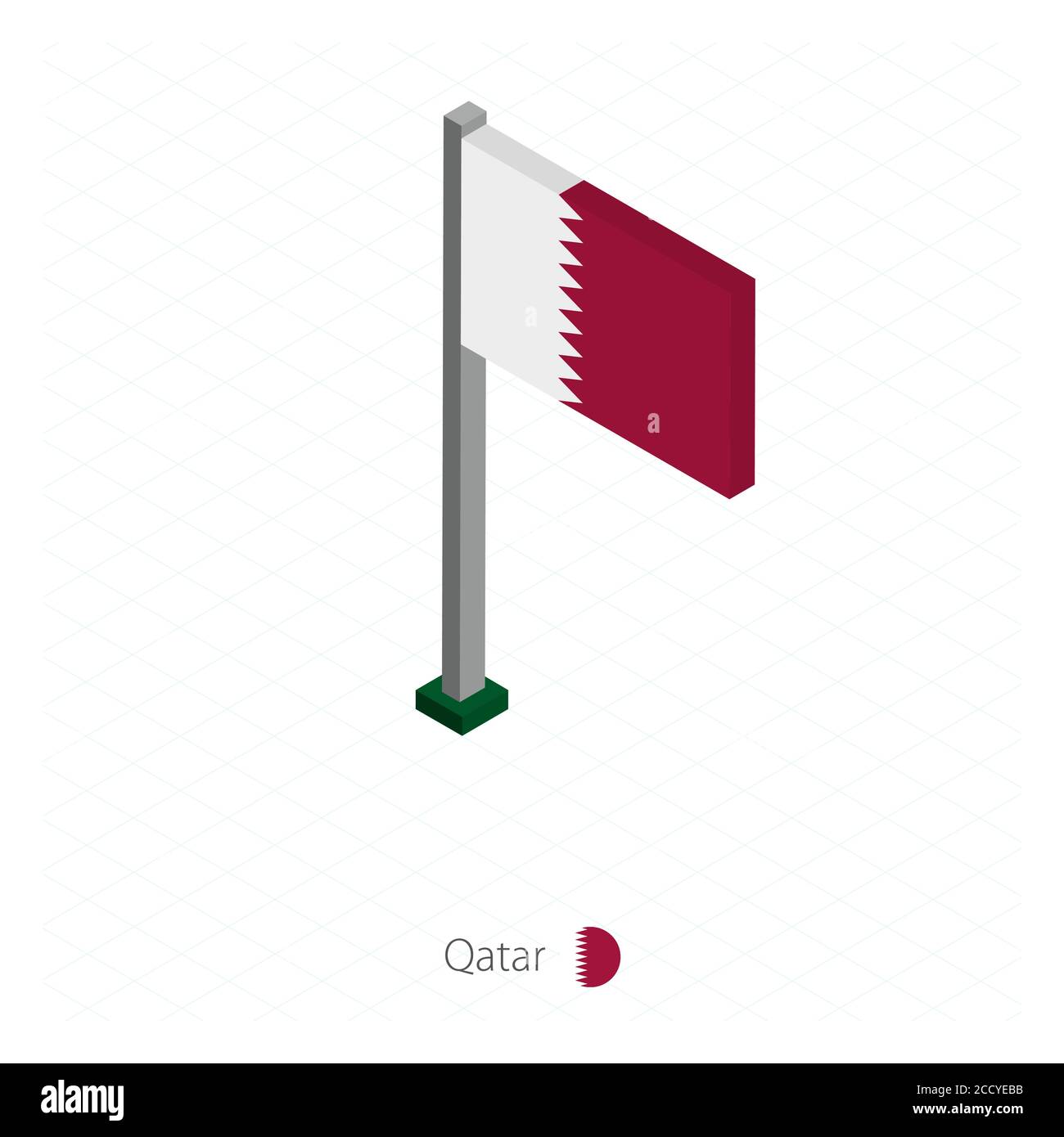 Qatar Flag on Flagpole in Isometric dimension. Isometric blue