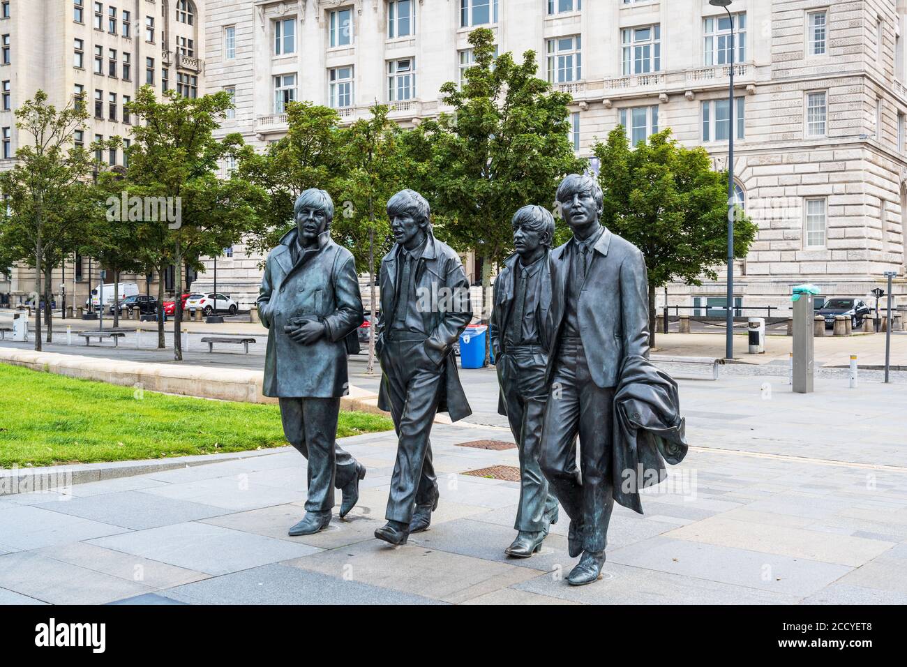 The Beatles statue group by Andrew Edwards at Pier Head, Liverpool, England, UK Stock Photo