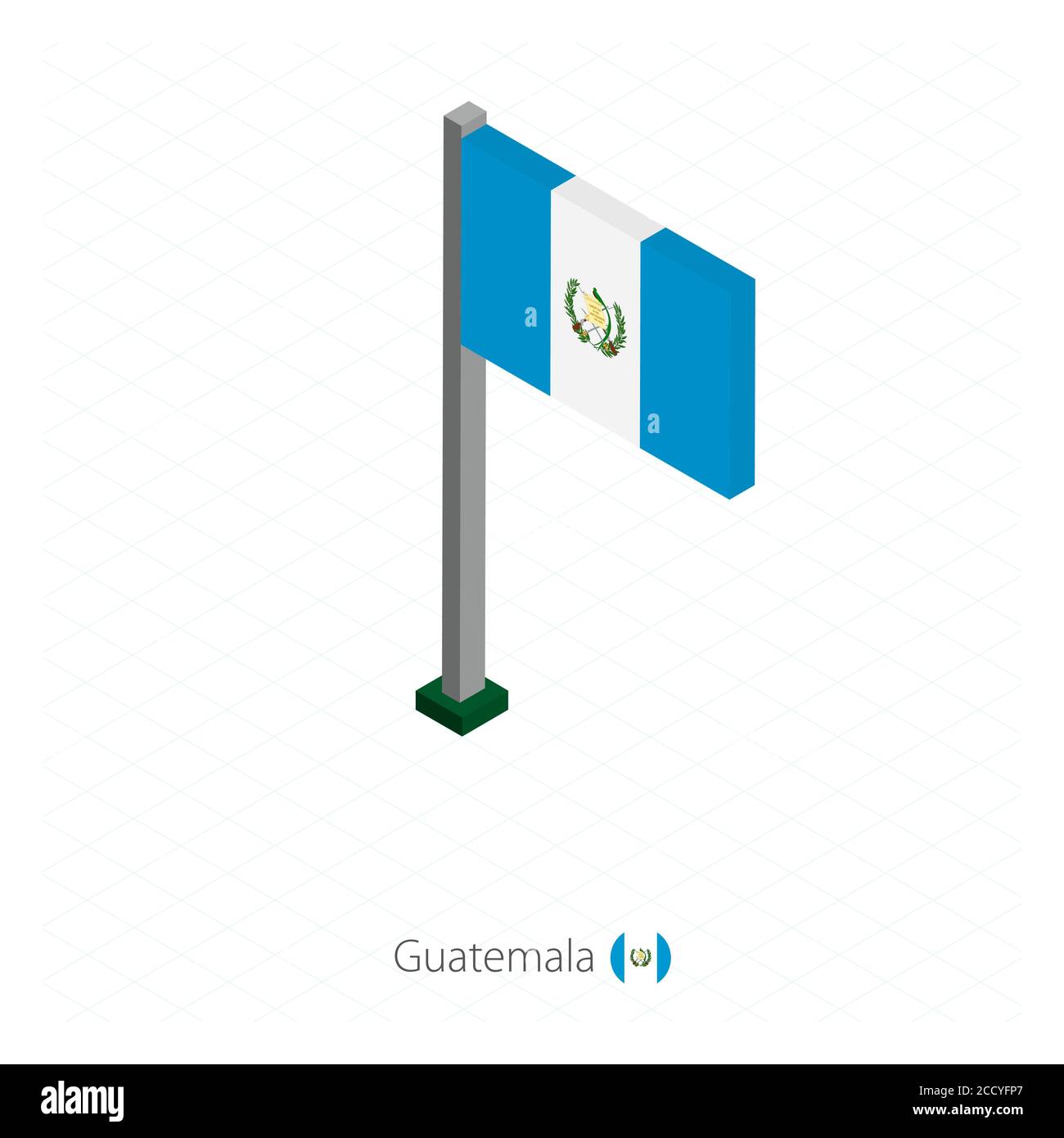 Guatemala Flag on Flagpole in Isometric dimension. Isometric blue background. Vector illustration. Stock Vector