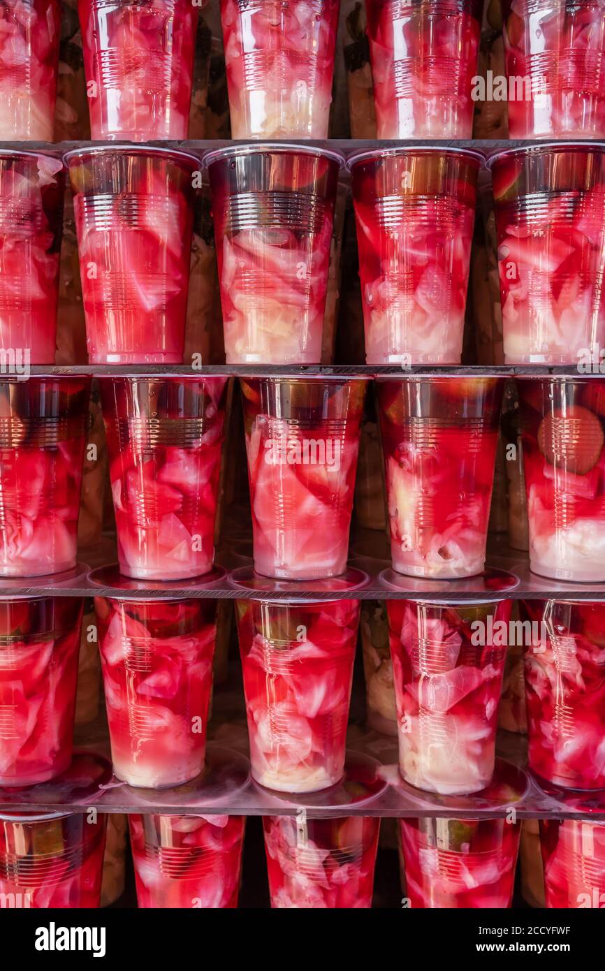 Red pickles close up on Eminonu square in Istanbul, Turkey. Stock Photo