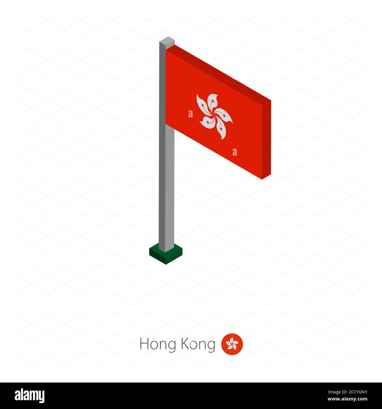 Hong Kong Flag on Flagpole in Isometric dimension. Isometric blue background. Vector illustration. Stock Vector