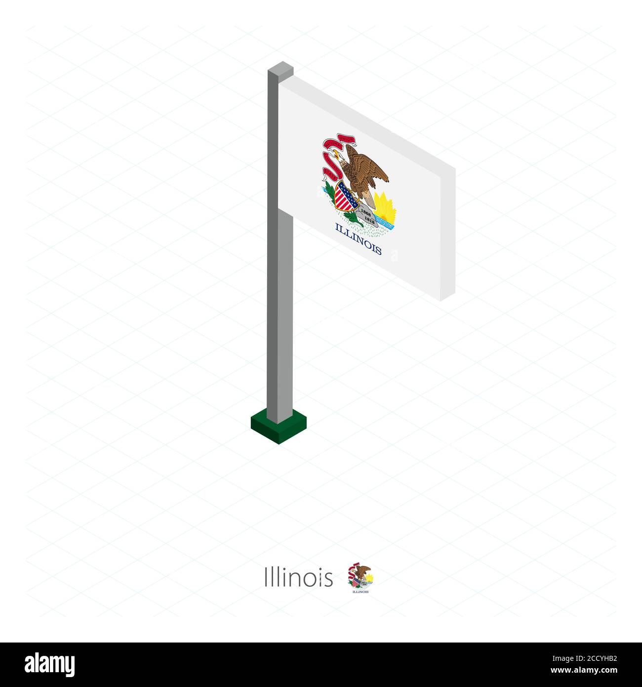 Illinois US state flag on flagpole in isometric dimension. Isometric ...