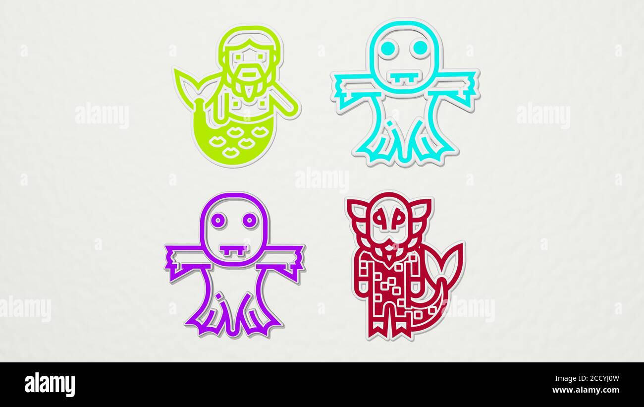 merman colorful set of icons, 3D illustration Stock Photo - Alamy