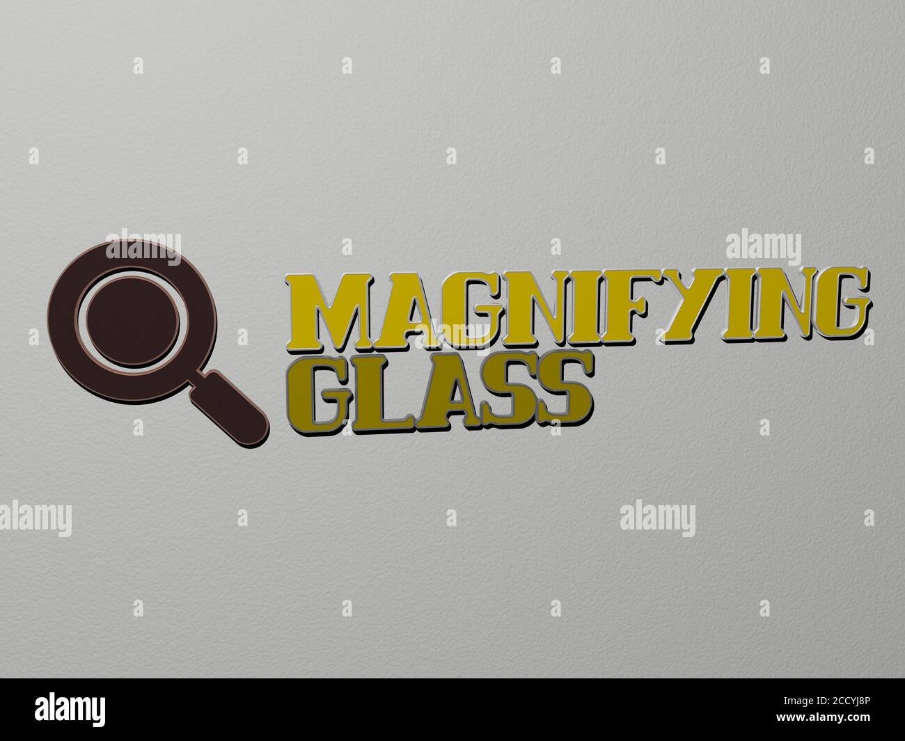 magnifying glass icon and text on the wall, 3D illustration Stock Photo ...