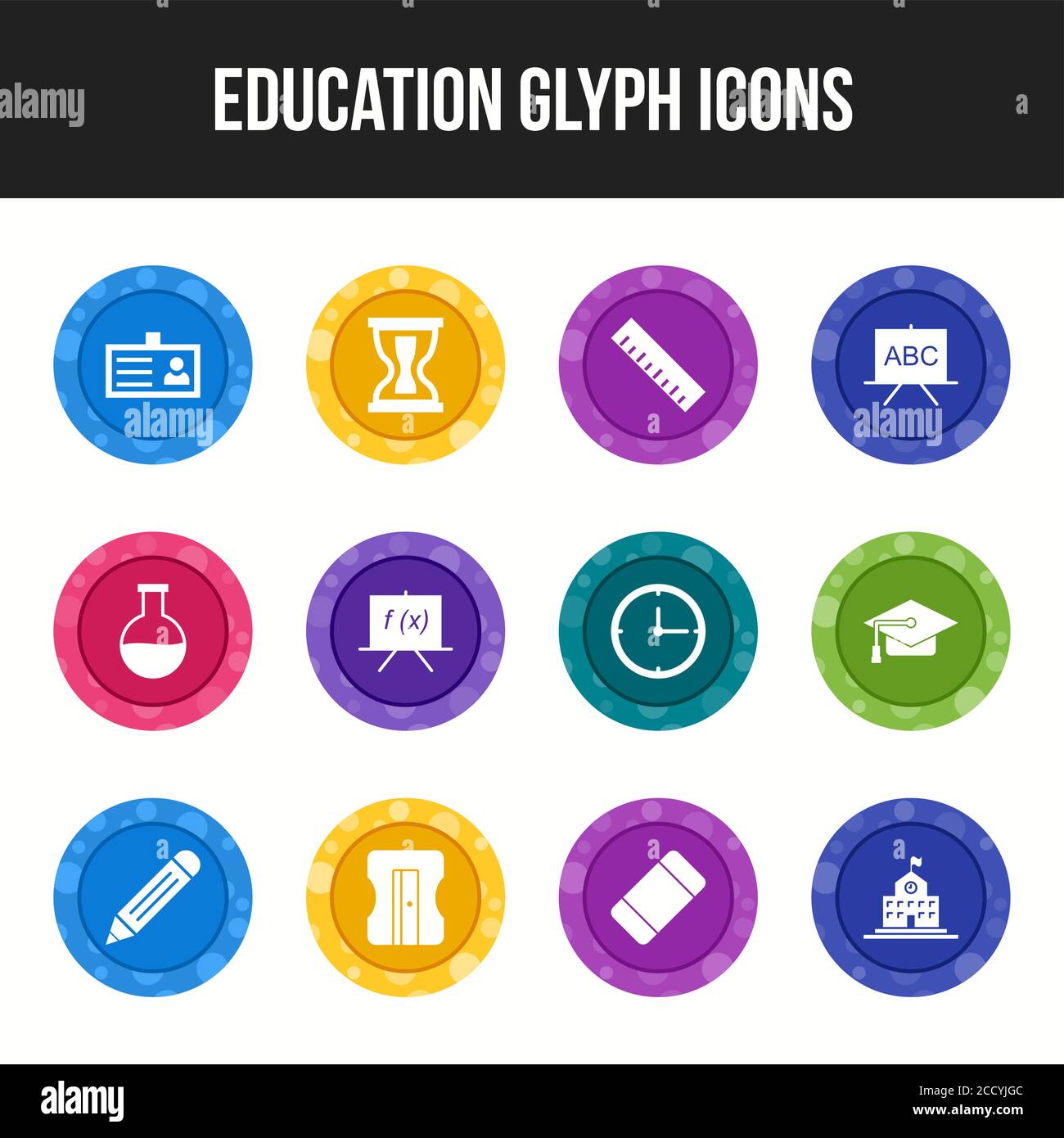 Unique Education Glyph icon set Stock Vector