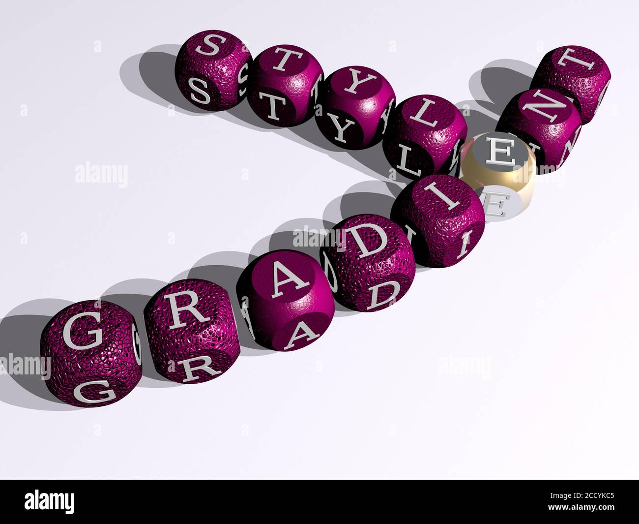 gradient style crossword of curved text made of individual letters, 3D illustration Stock Photo
