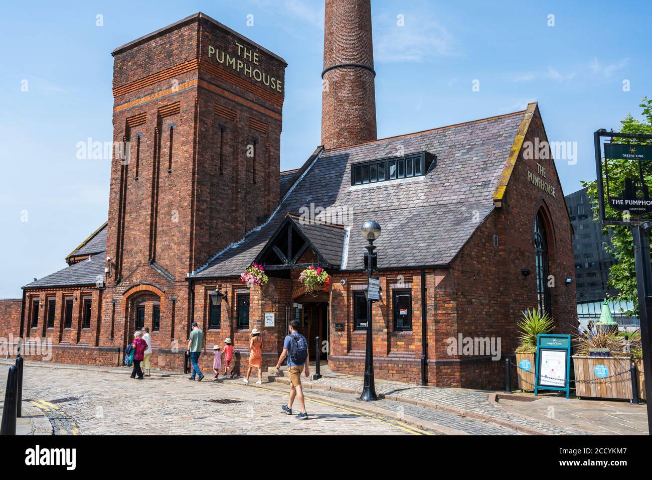 The Pumphouse, a traditional waterside pub-restaurant in converted Victorian pumphouse on Royal Albert Dock, Liverpool, England, UK Stock Photo