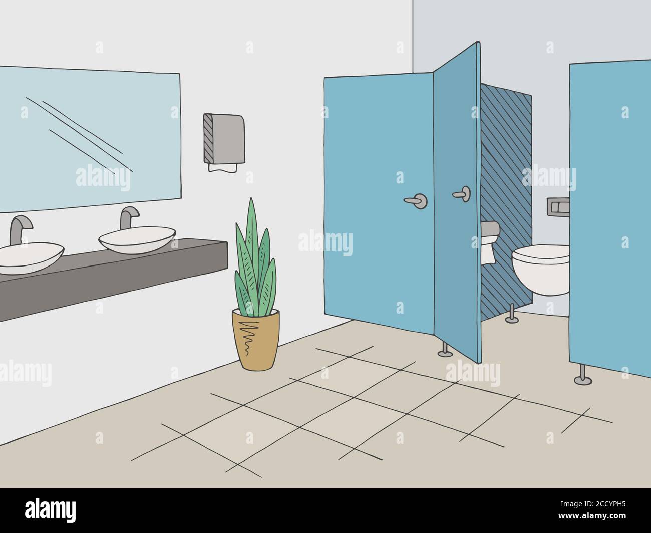 Public toilet graphic interior color sketch illustration vector Stock Vector