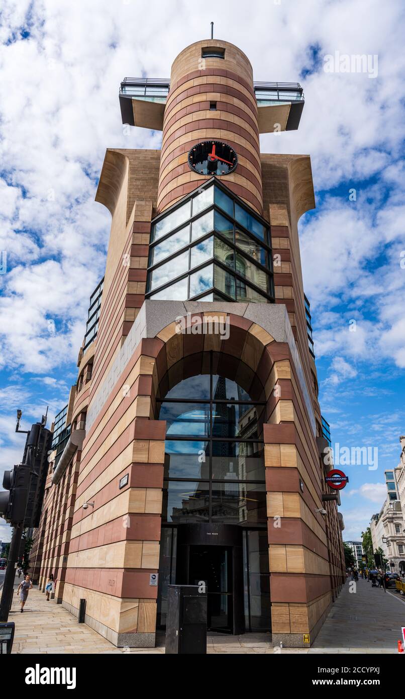 No 1 Poultry building in London, designed by James Stirling, completed in 1997 five years after his death. Grade II listed, Stock Photo