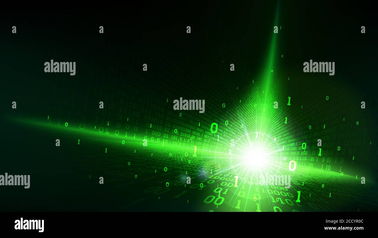 Binary code in abstract futuristic matrix cyberspace, shining green background with digital code, big data in the cloud service, machine learning tech Stock Vector