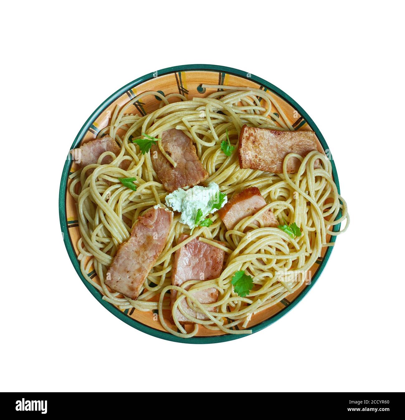 Spaghetti al guanciale - Italian dish hailing from Abruzzo. Stock Photo